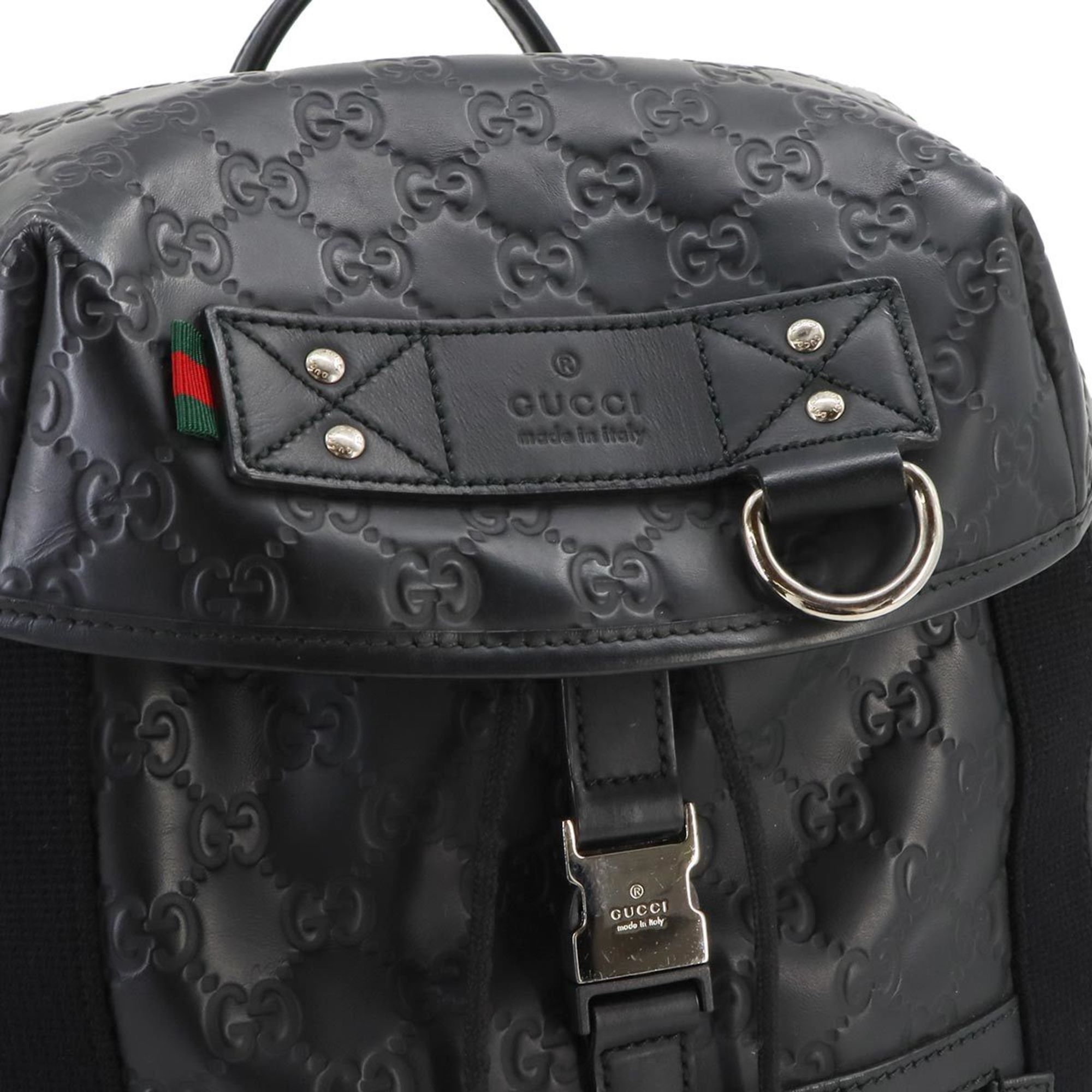 GUCCI Guccissima Backpack Leather Black 368561 Silver Hardware