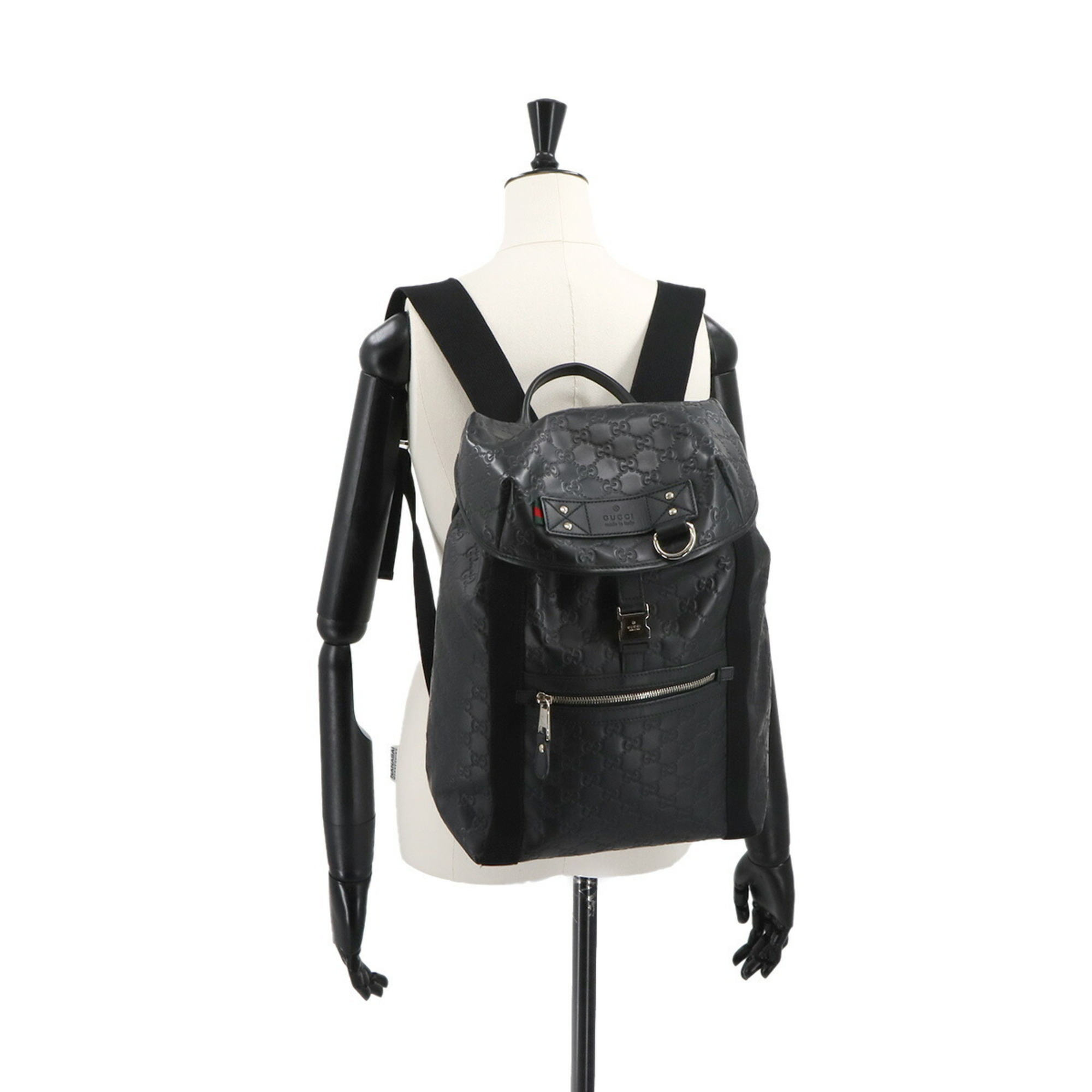 GUCCI Guccissima Backpack Leather Black 368561 Silver Hardware