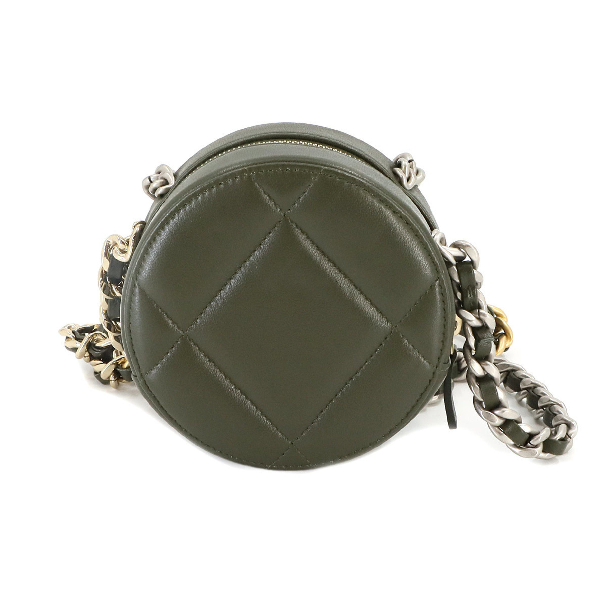 Chanel CHANEL 19 Round Clutch Chain Shoulder Bag Leather Khaki AP0945