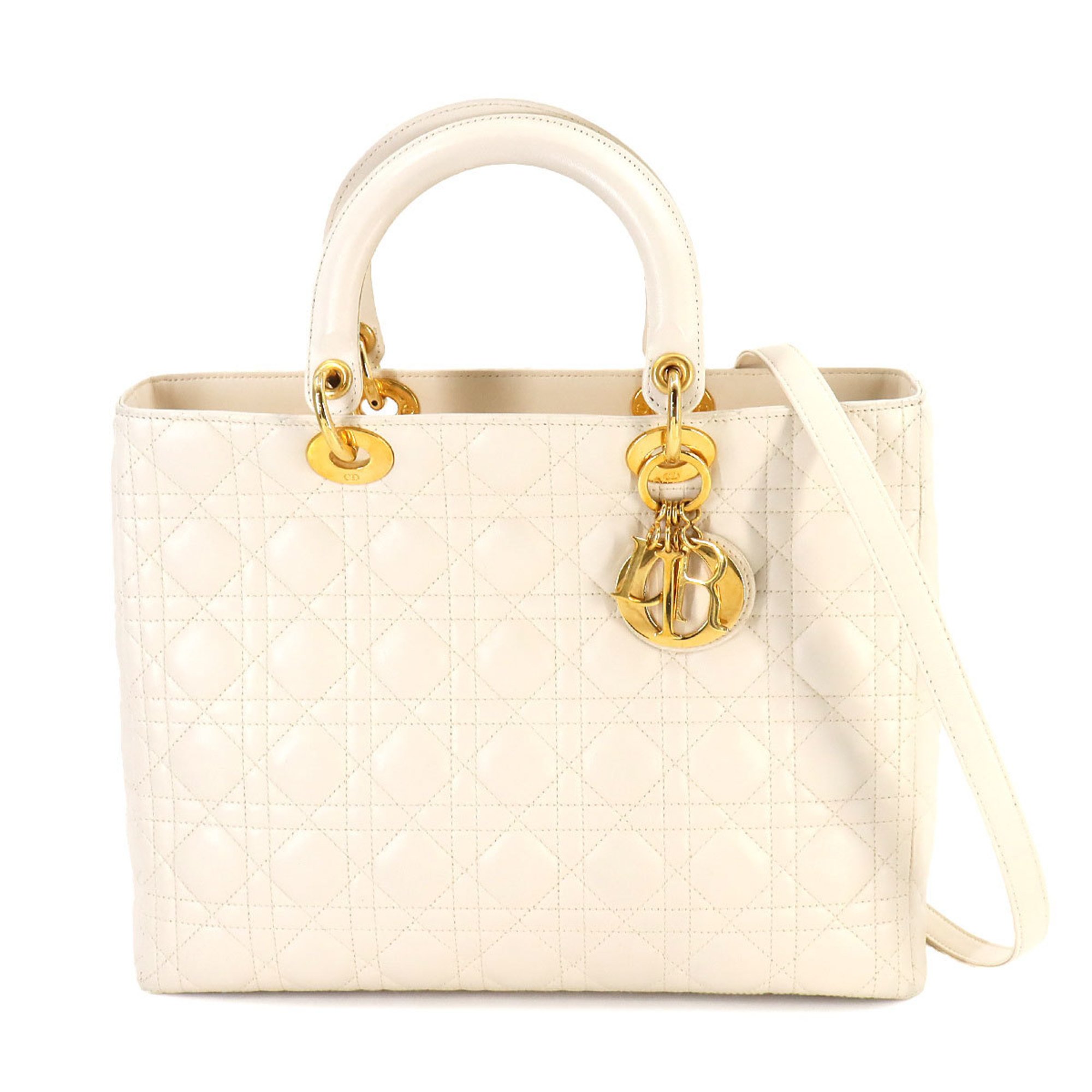 Christian Dior Lady Large Handbag Leather Ivory