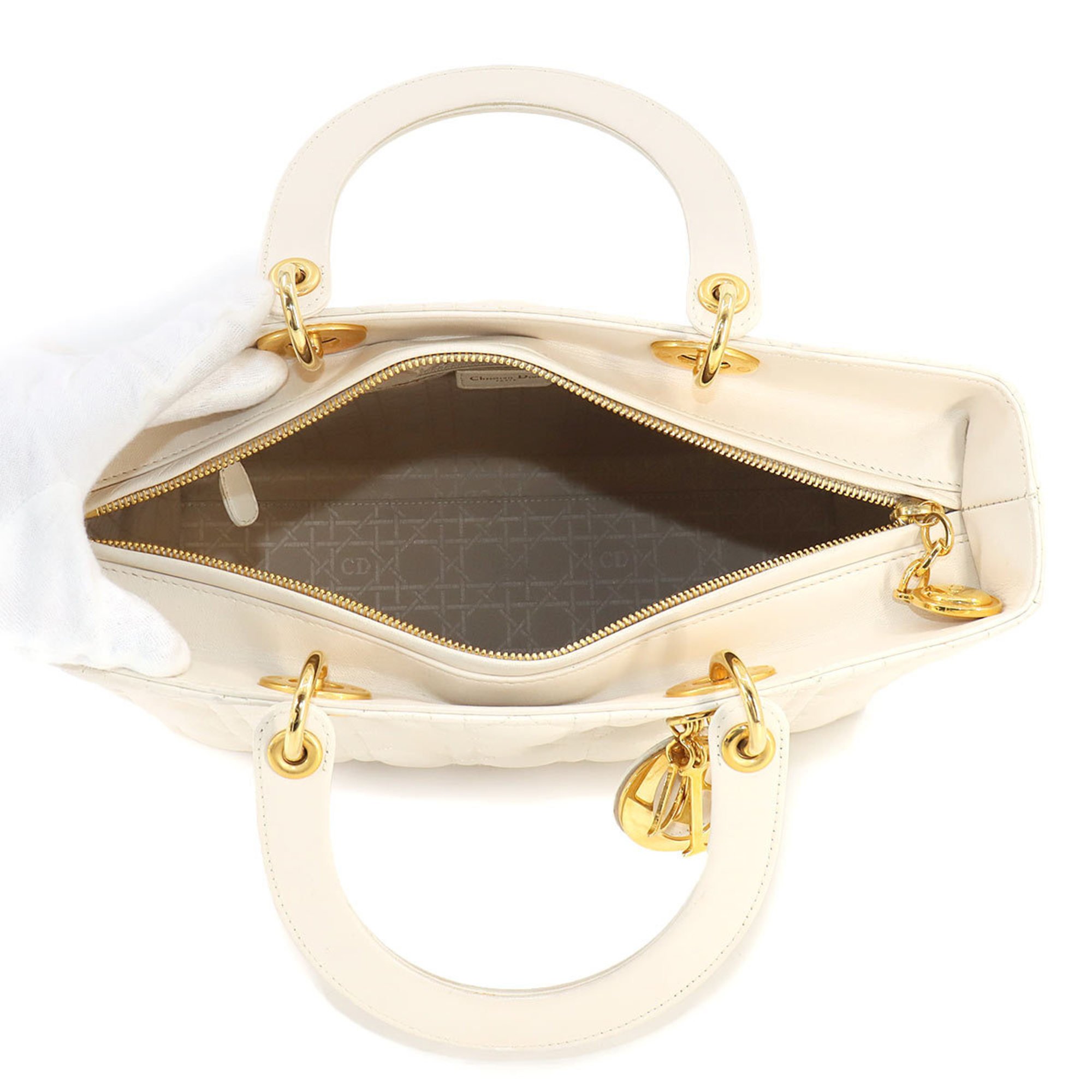 Christian Dior Lady Large Handbag Leather Ivory