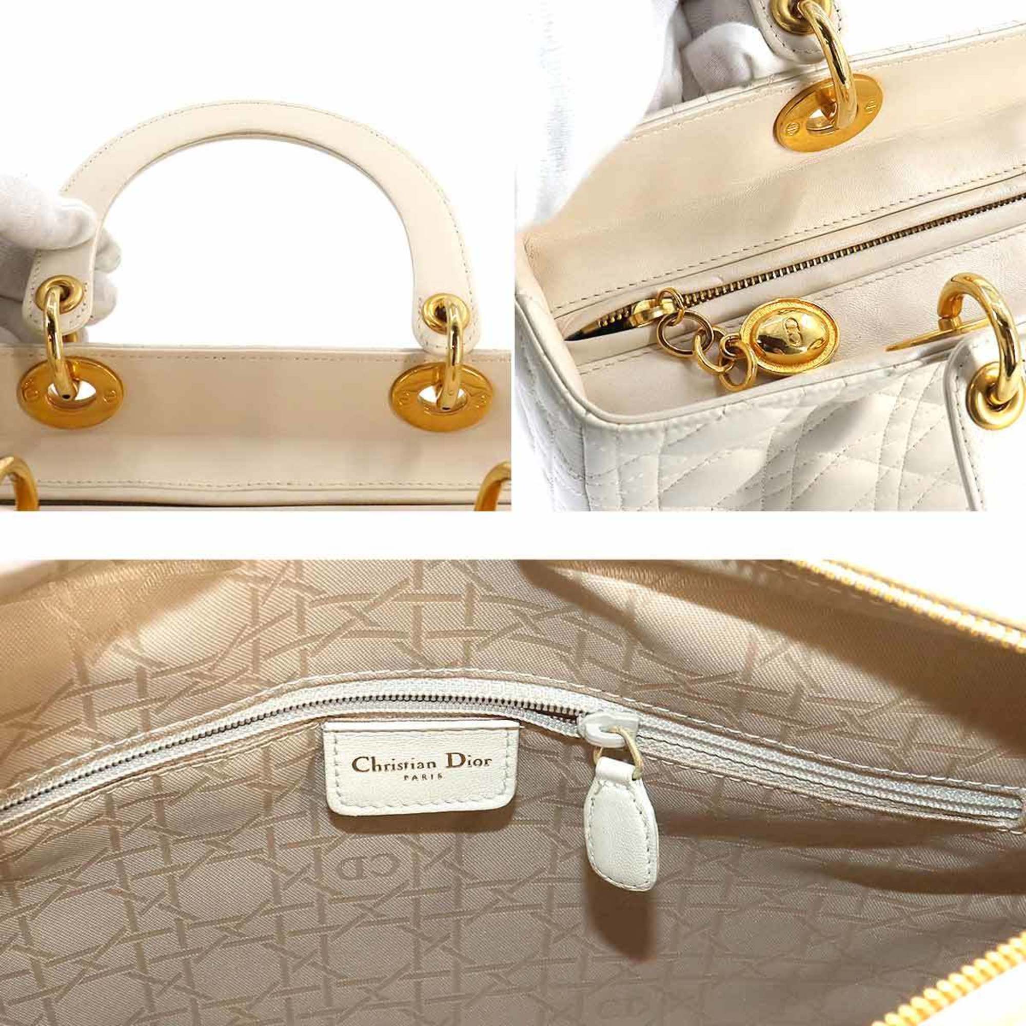 Christian Dior Lady Large Handbag Leather Ivory