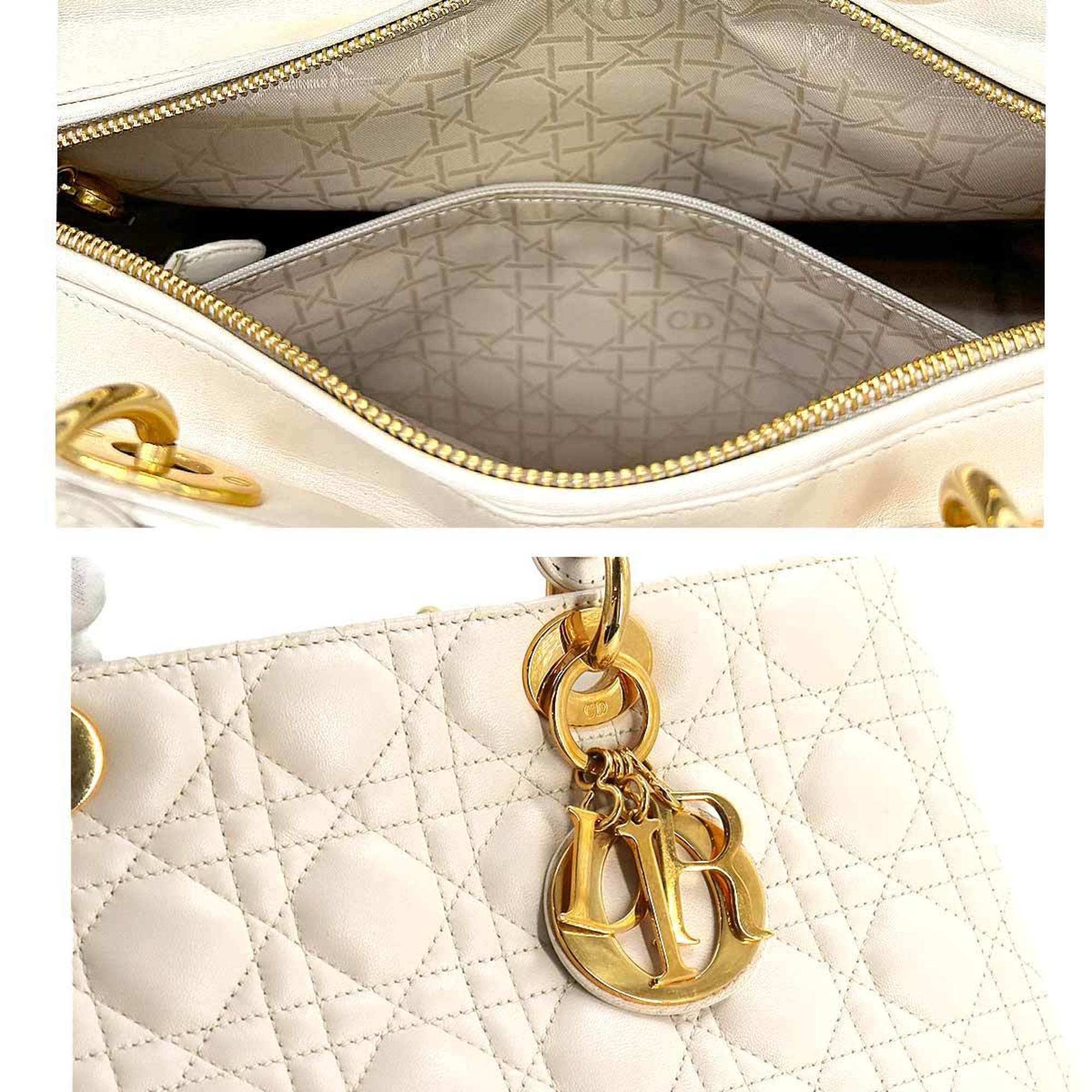 Christian Dior Lady Large Handbag Leather Ivory