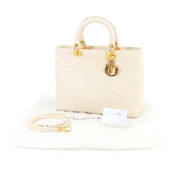 Christian Dior Lady Large Handbag Leather Ivory