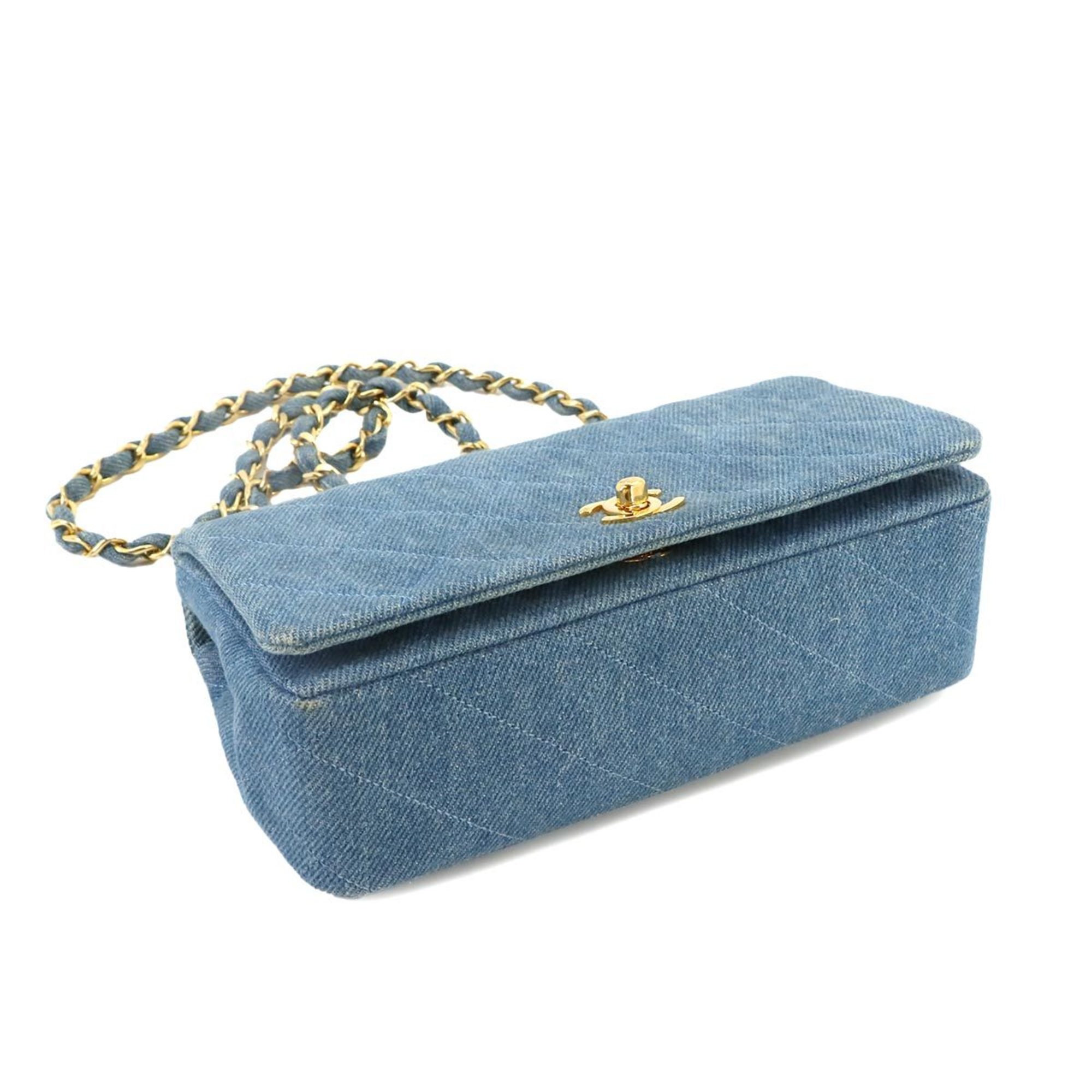 CHANEL Matelasse Chain Shoulder Bag Denim Blue Gold Metal Fittings