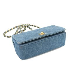 CHANEL Matelasse Chain Shoulder Bag Denim Blue Gold Metal Fittings