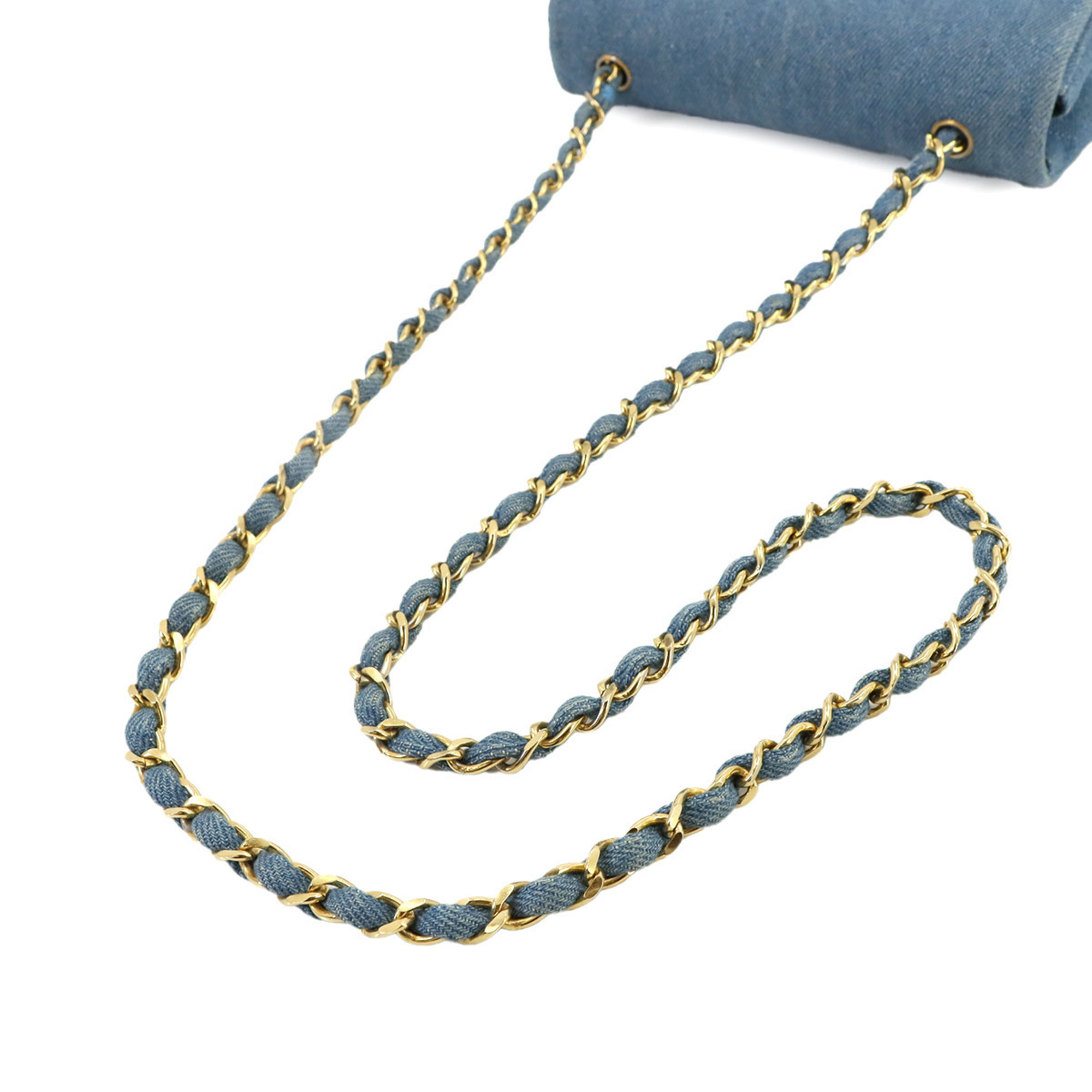 CHANEL Matelasse Chain Shoulder Bag Denim Blue Gold Metal Fittings