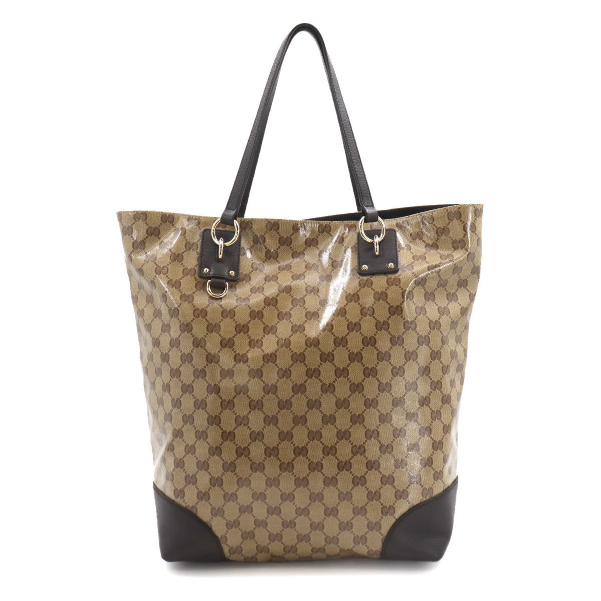 GUCCI GG Crystal Leather Beige Brown 353702 Gold Hardware Tote Bag