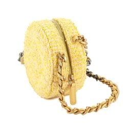 Chanel CHANEL 19 Round Clutch Chain Shoulder Bag Tweed Leather Yellow AP0945