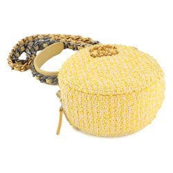 Chanel CHANEL 19 Round Clutch Chain Shoulder Bag Tweed Leather Yellow AP0945