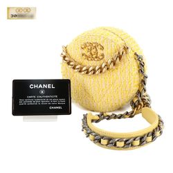 Chanel CHANEL 19 Round Clutch Chain Shoulder Bag Tweed Leather Yellow AP0945