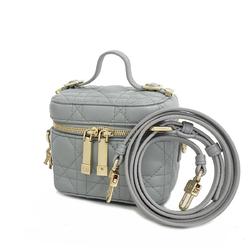 Christian Dior Shoulder Bag Cannage Leather Grey Champagne Women's