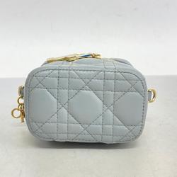 Christian Dior Shoulder Bag Cannage Leather Grey Champagne Women's