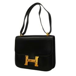 Hermes Shoulder Bag Constance 18 〇L Engraved Box Calf Black Women's