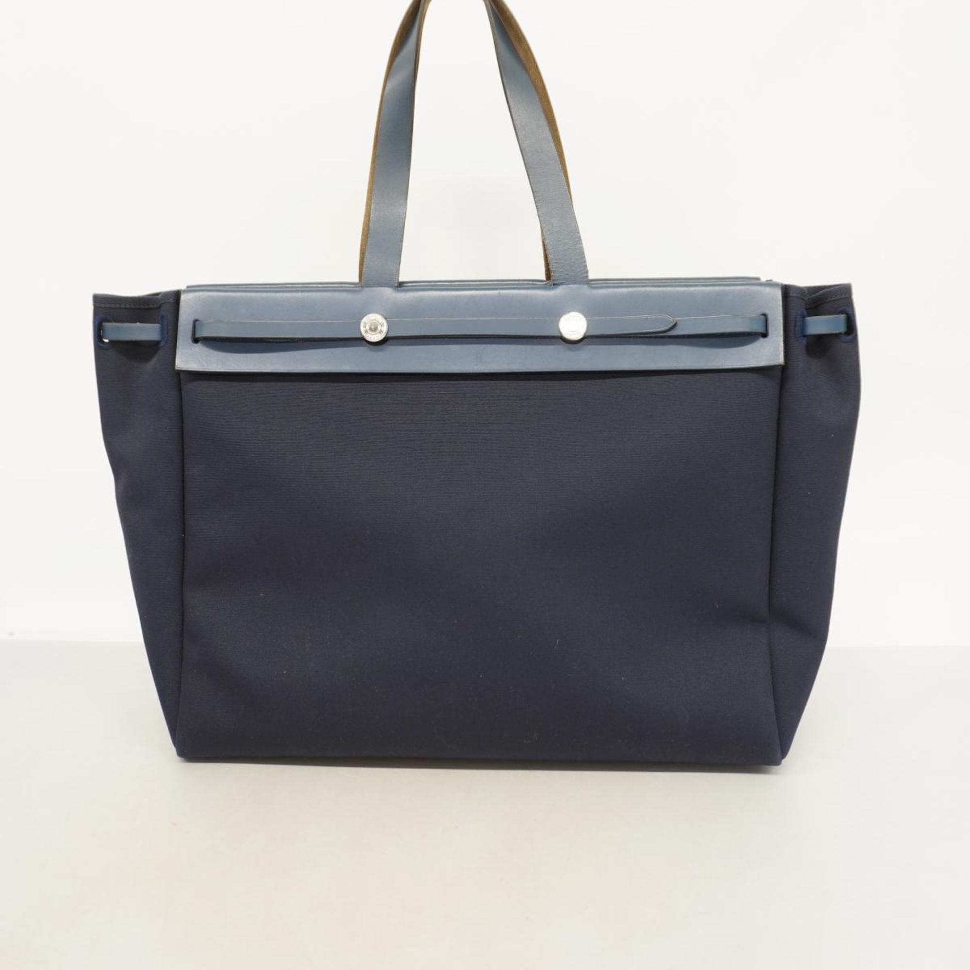 Hermes Tote Bag Airbag Cabas GM □F Stamp Toile Officier Navy Women's