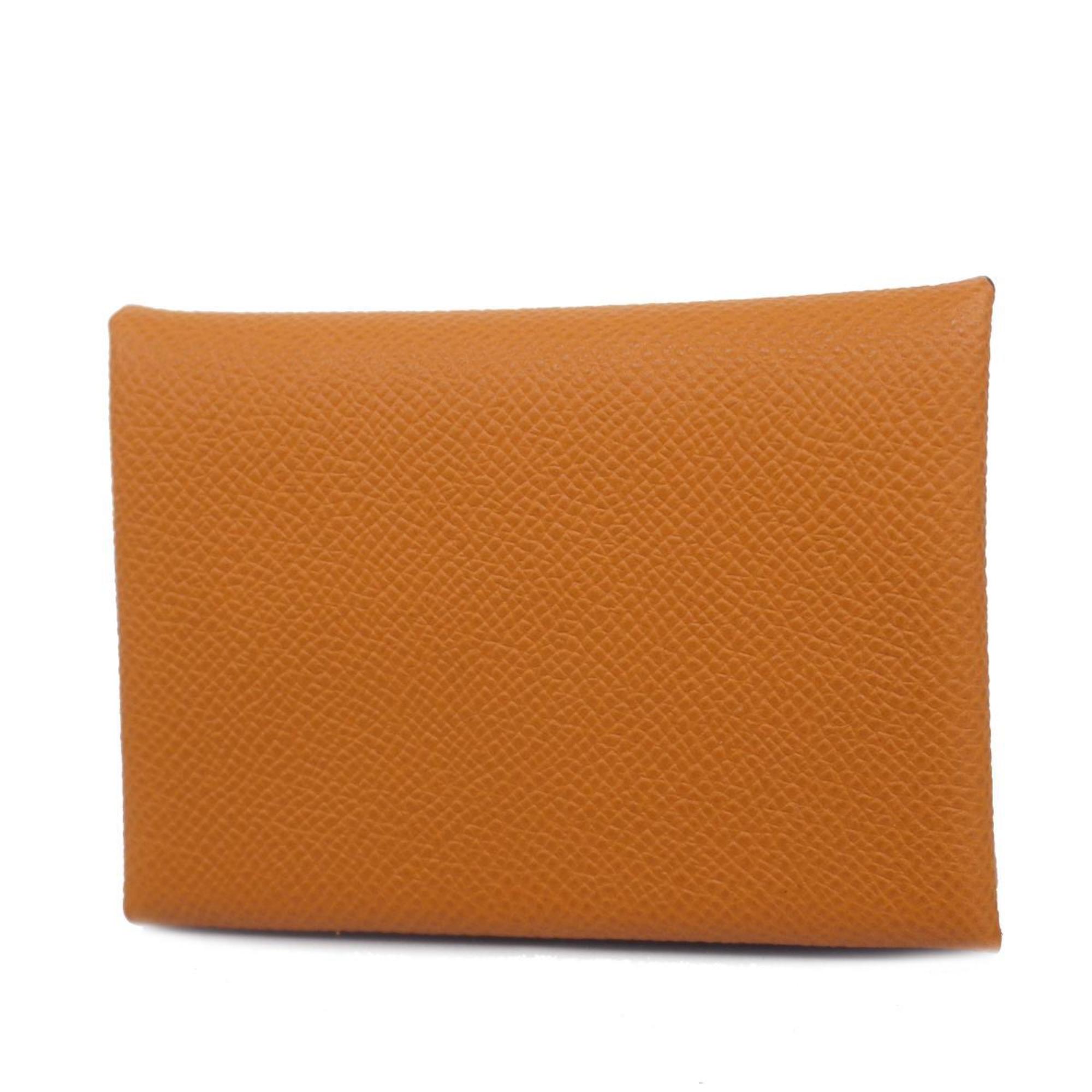 Hermes Wallet/Coin Case Calvi Duo B Stamp Epsom Gold Women's