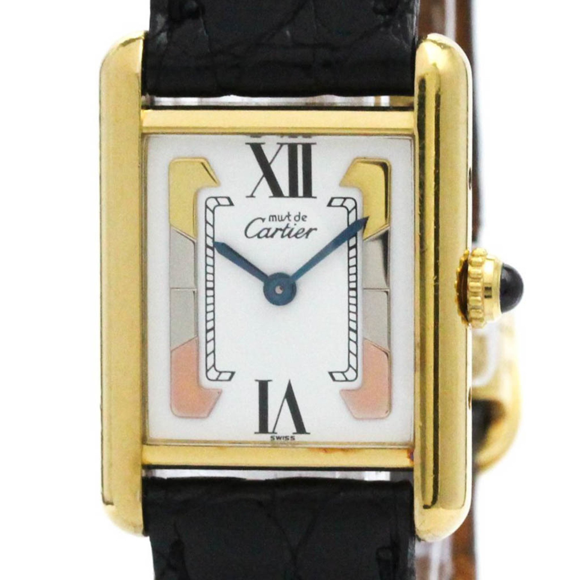 CARTIER Must Tank Vermeil Gold Plated Leather Quartz Ladies Watch BF575784