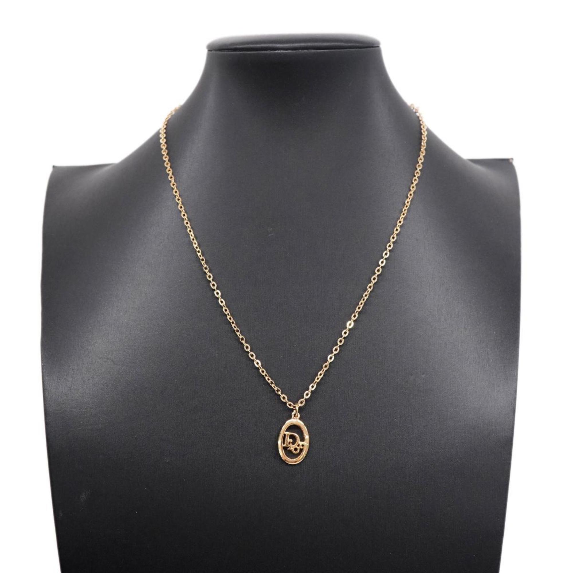 Christian Dior Necklace Oval GP Plated Gold Women's