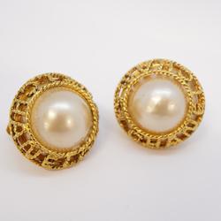 Chanel Earrings Circle Faux Pearl GP Plated Gold 94A Women's