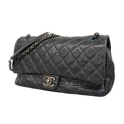 Chanel Shoulder Bag Matelasse W Chain Caviar Skin Black Women's