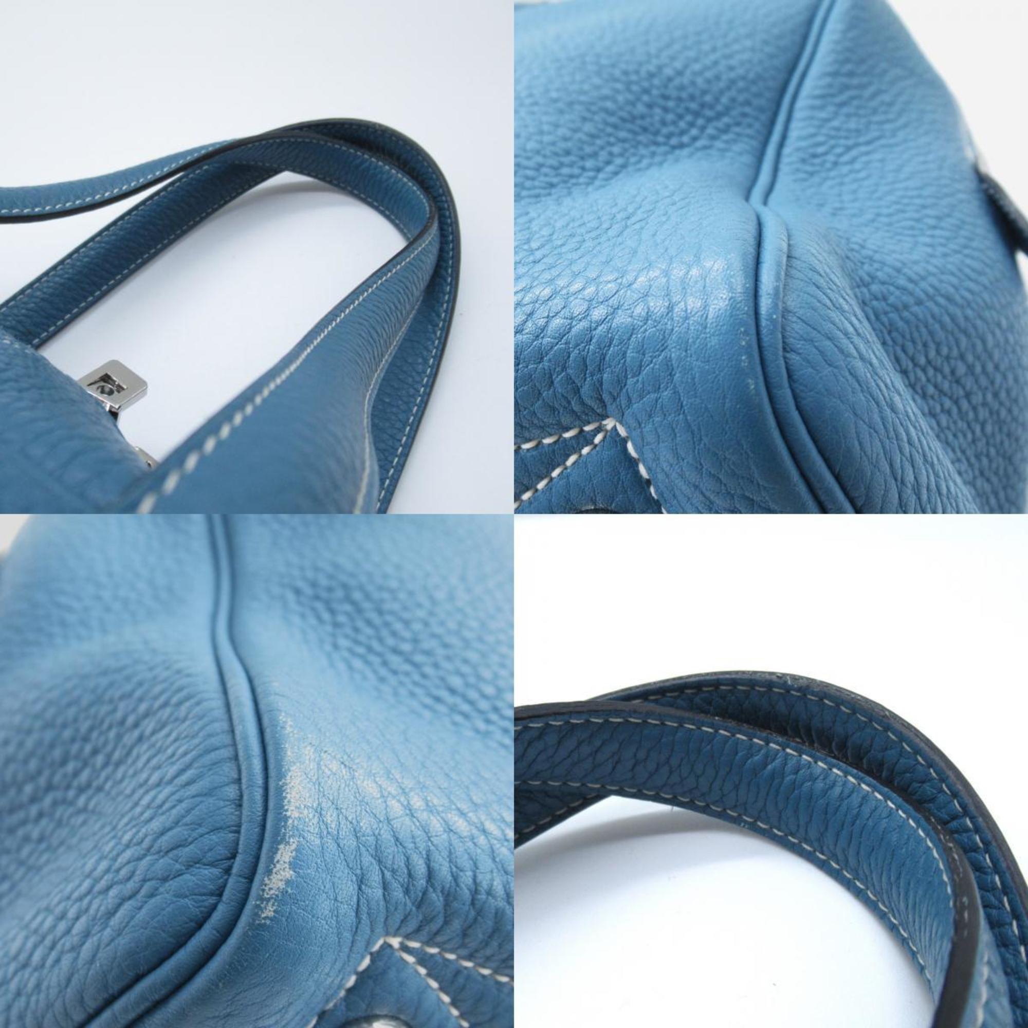 Hermes HERMES Victoria 35 Blue Jean Handbag Bag Leather Taurillon Clemence Women's