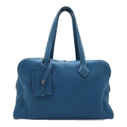 Hermes HERMES Victoria 35 Blue Jean Handbag Bag Leather Taurillon Clemence Women's