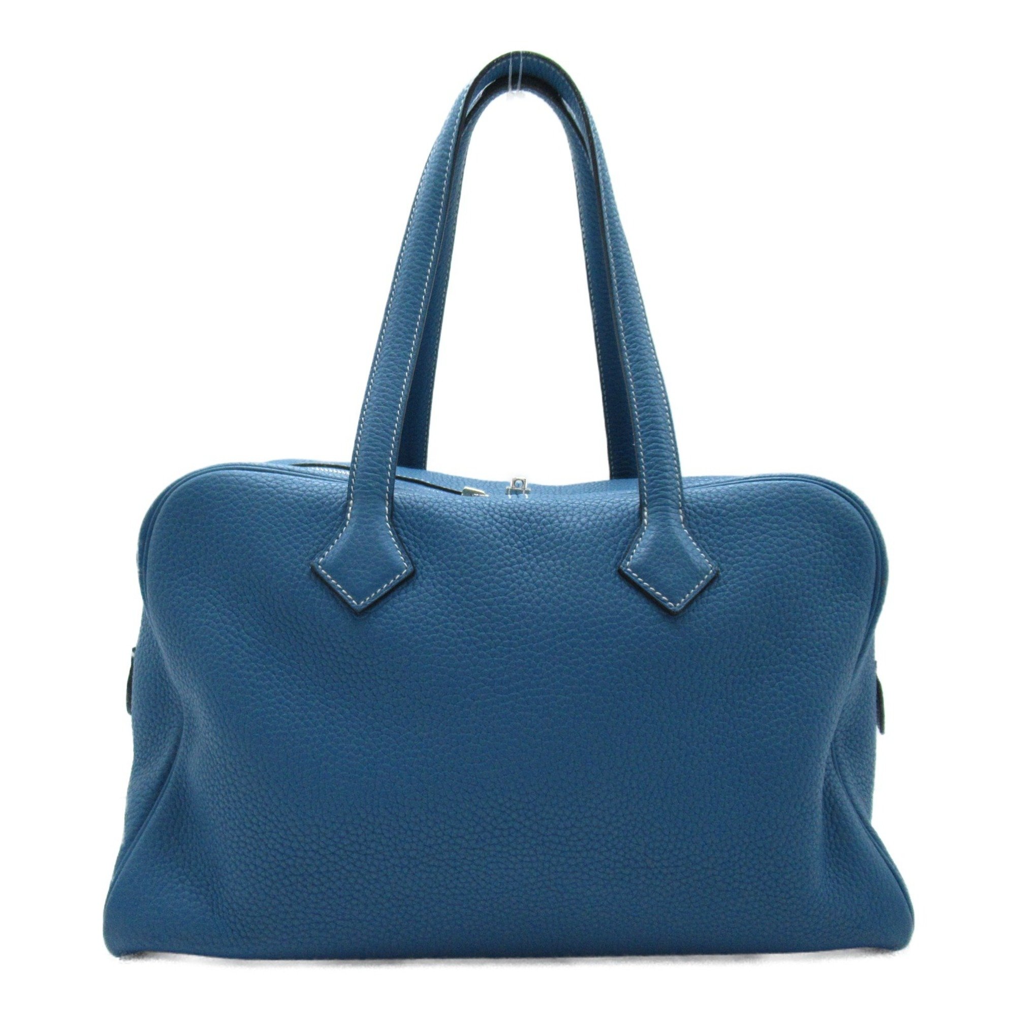 Hermes HERMES Victoria 35 Blue Jean Handbag Bag Leather Taurillon Clemence Women's