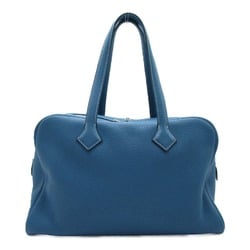 Hermes HERMES Victoria 35 Blue Jean Handbag Bag Leather Taurillon Clemence Women's