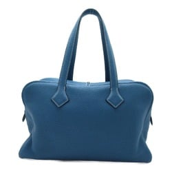 Hermes HERMES Victoria 35 Blue Jean Handbag Bag Leather Taurillon Clemence Women's