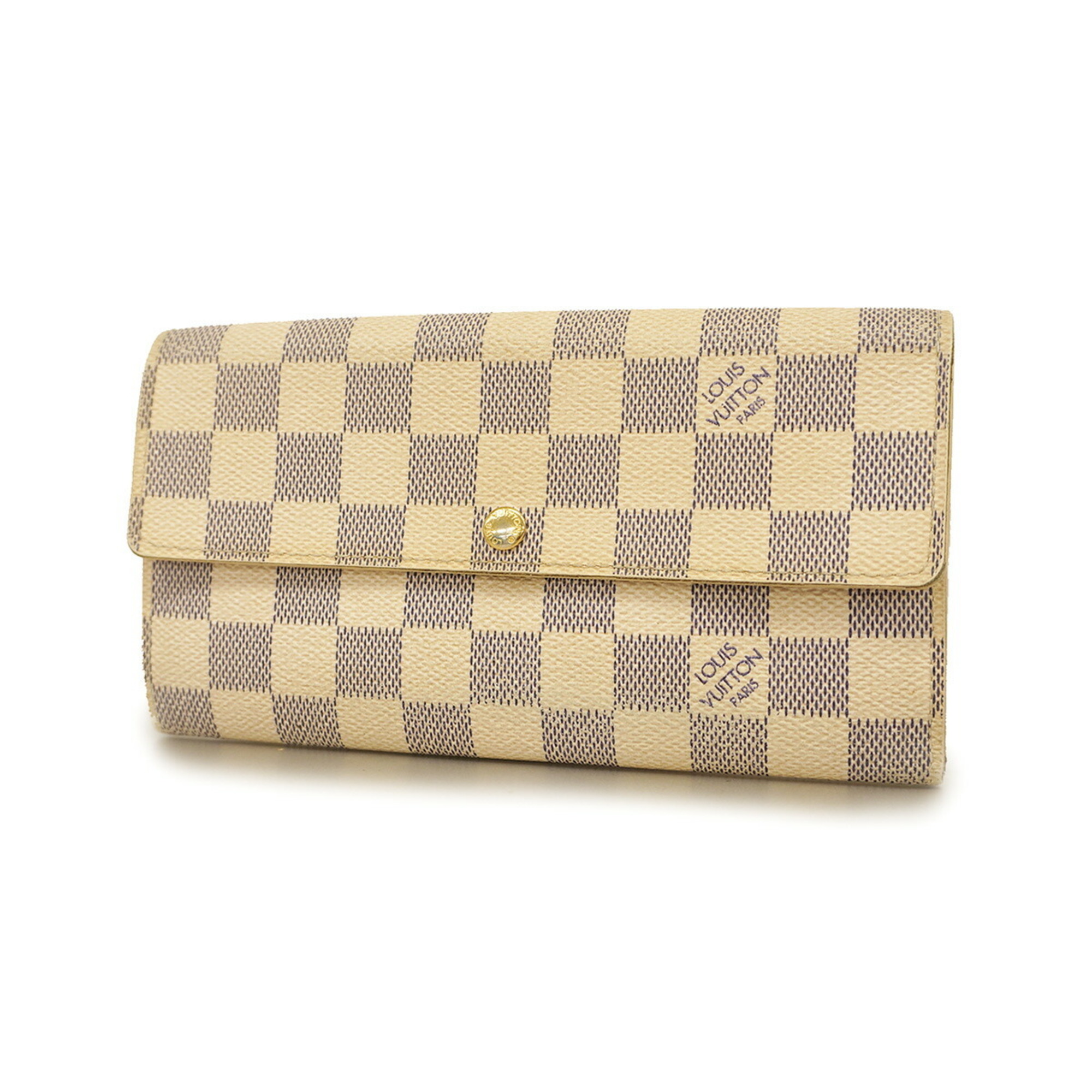 Louis Vuitton Long Wallet Damier Azur Portefeuille Sarah N61735 White Ladies