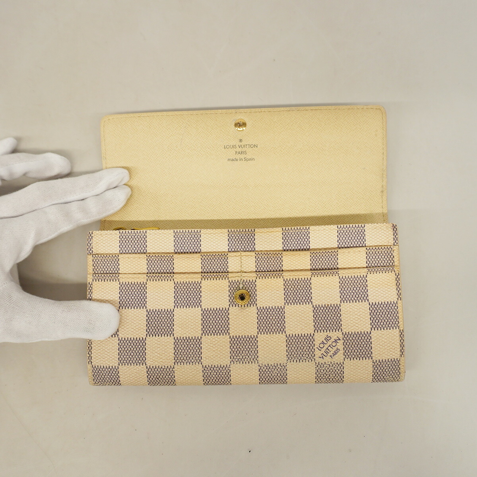 Louis Vuitton Long Wallet Damier Azur Portefeuille Sarah N61735 White Ladies