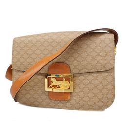 Celine Shoulder Bag Macadam Carriage Hardware Leather Light Brown Women's