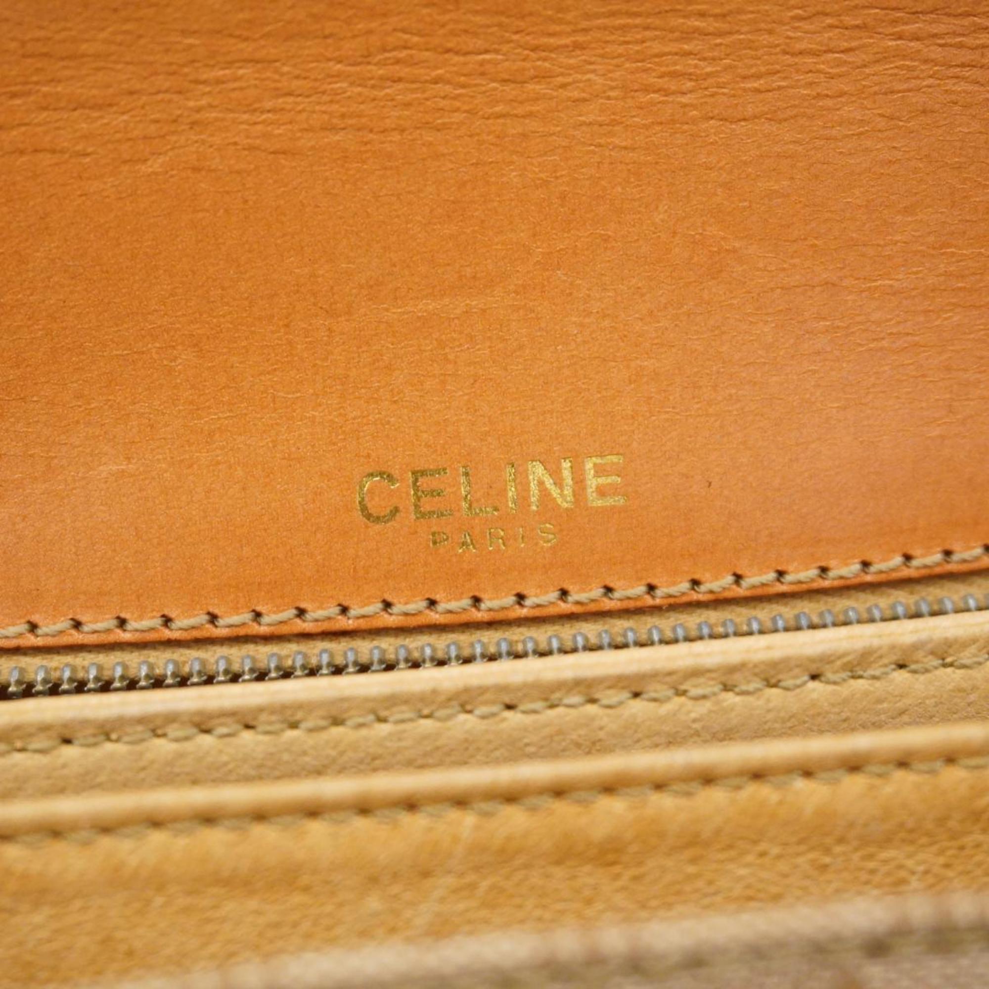 Celine Shoulder Bag Macadam Carriage Hardware Leather Light Brown Women's