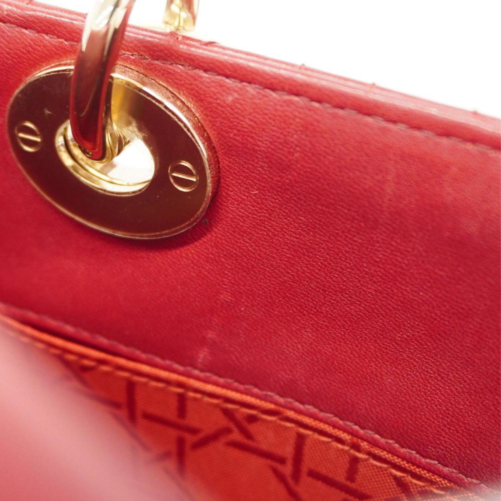 Christian Dior Handbag Cannage Lady Leather Red Champagne Women's