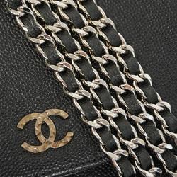 Chanel Shoulder Wallet Chain Caviar Skin Black Women's