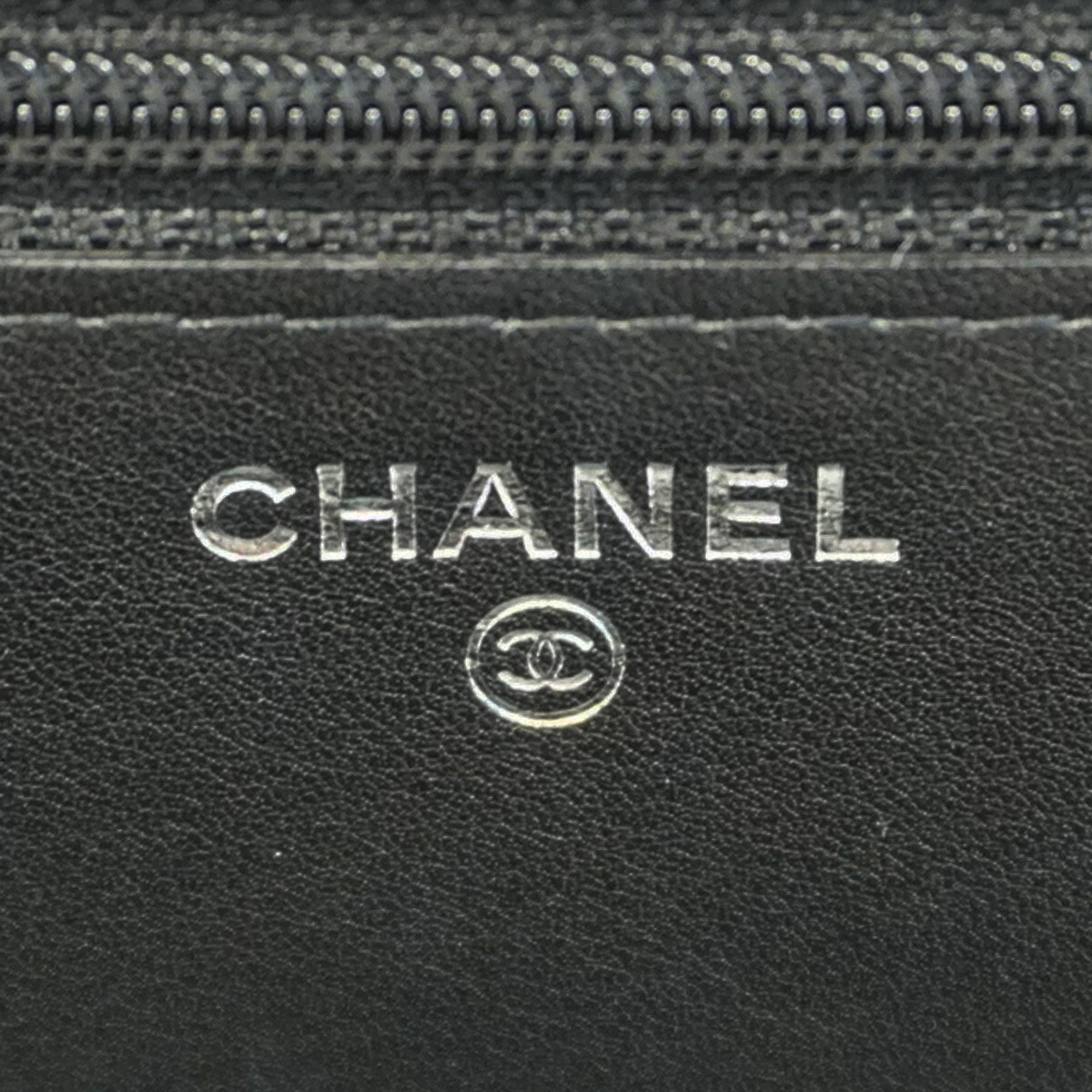 Chanel Shoulder Wallet Chain Caviar Skin Black Women's