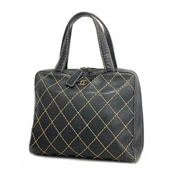 Chanel Tote Bag Wild Stitch Lambskin Black Women's