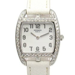 Hermes Cape Cod Diamond Bezel Watch Stainless Steel Leather Strap Women's White CT1.230