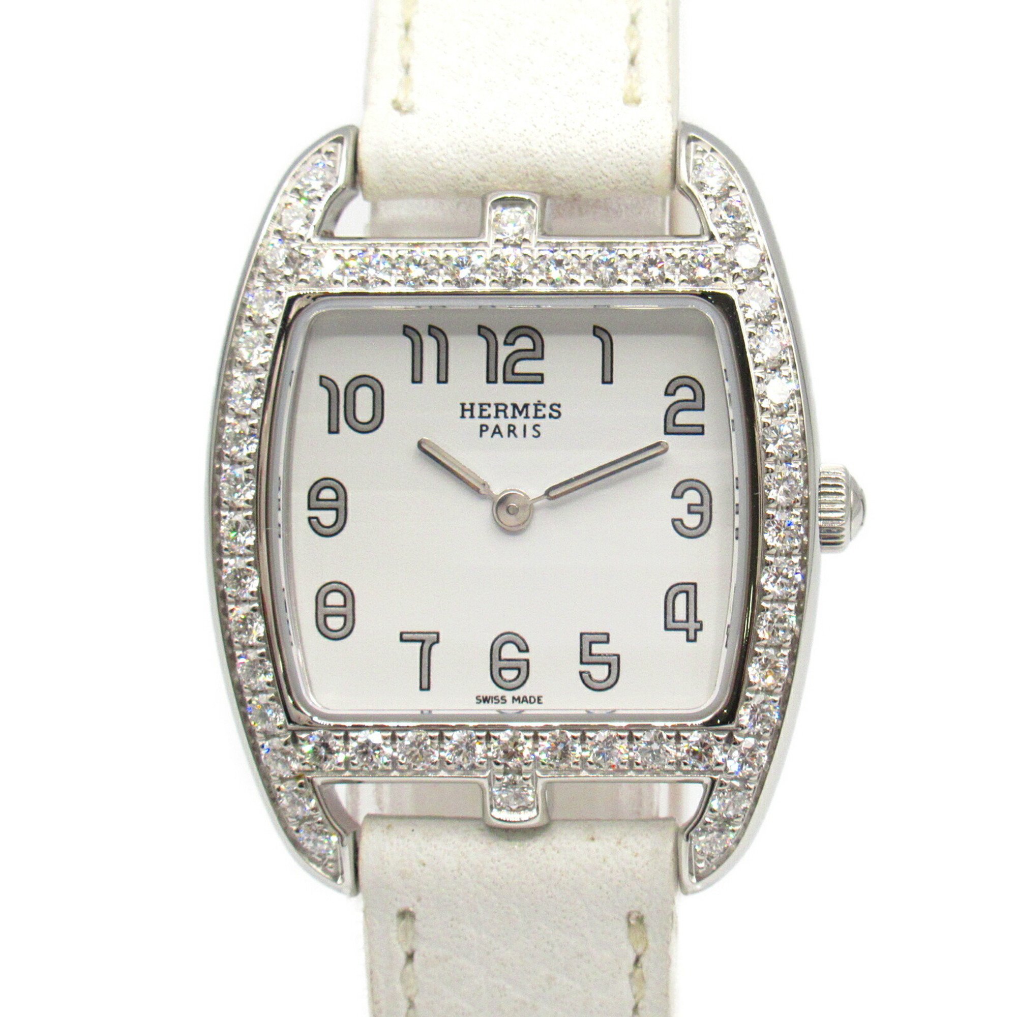 Hermes Cape Cod Diamond Bezel Watch Stainless Steel Leather Strap Women's White CT1.230