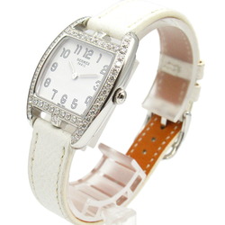 Hermes Cape Cod Diamond Bezel Watch Stainless Steel Leather Strap Women's White CT1.230