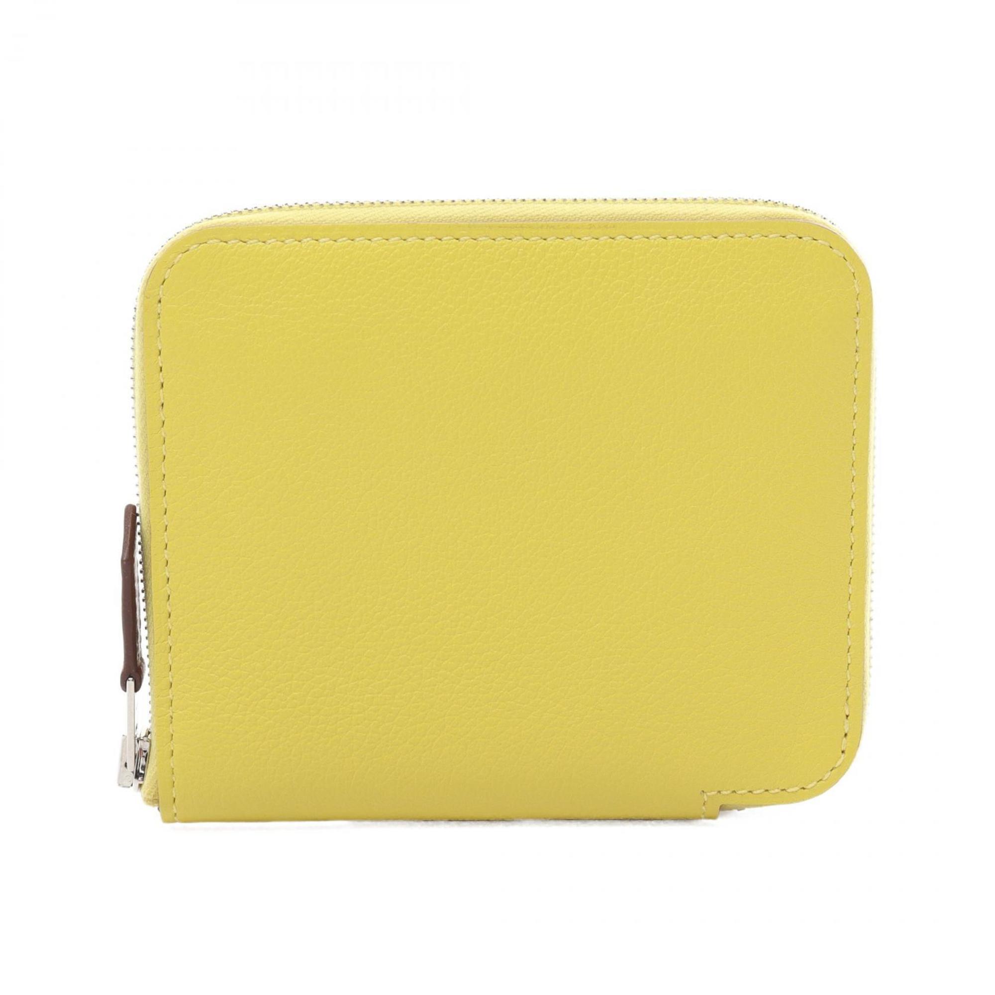 Hermes HERMES Azap Compact Silk In Round Wallet Evercolor Ladies Yellow B Engraved