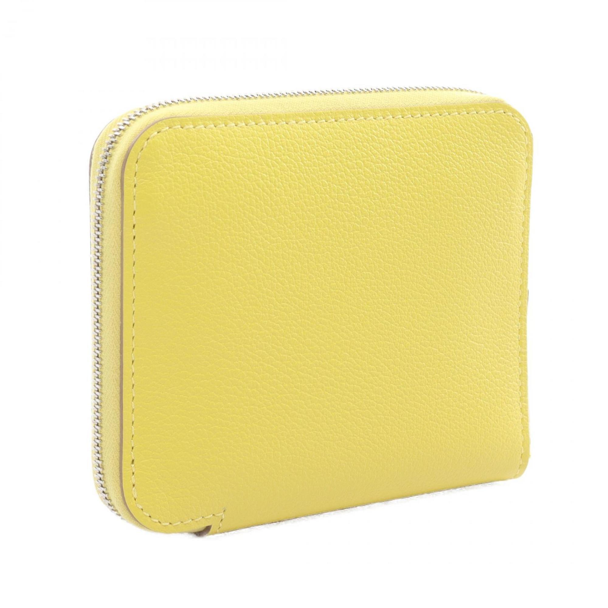 Hermes HERMES Azap Compact Silk In Round Wallet Evercolor Ladies Yellow B Engraved