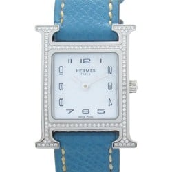 Hermes HERMES H Watch Diamond Bezel Wristwatch Stainless Steel Ladies White Shell HH1.235