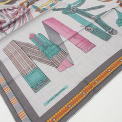 Hermes HERMES Carre Gean 140 Letre Equestre Scarf Silk Cashmere Women's Grey Multicolor