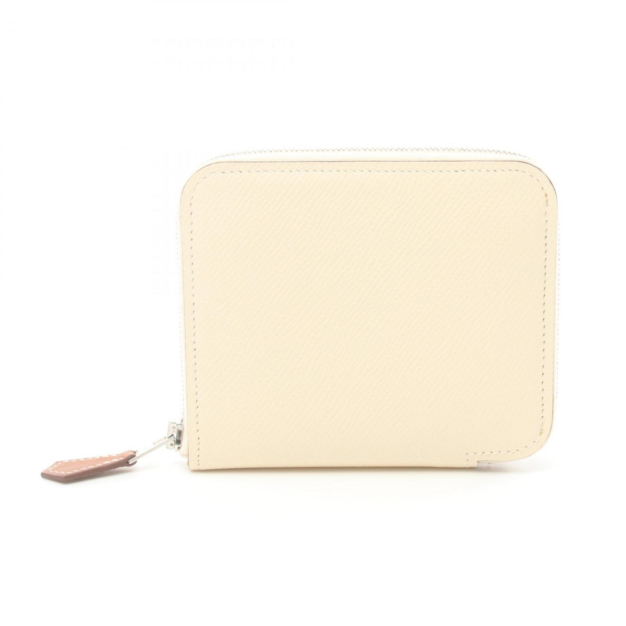 Hermes HERMES Azap Compact Silk In Nata Round Wallet Epsom Leather Women's White