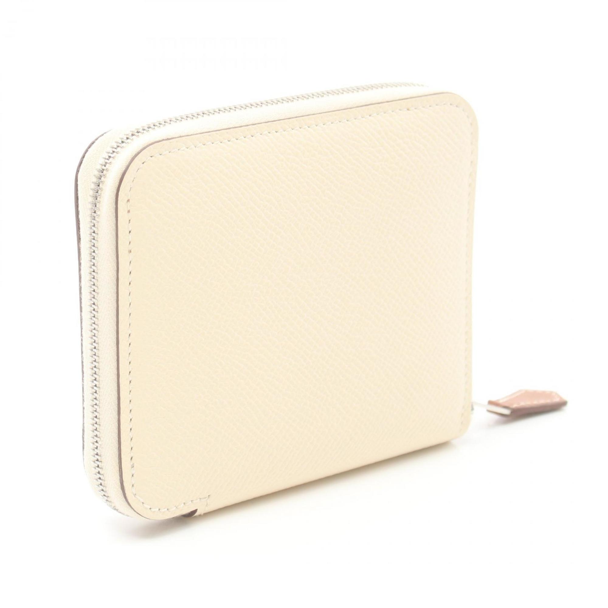 Hermes HERMES Azap Compact Silk In Nata Round Wallet Epsom Leather Women's White