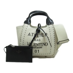 Valentino Tote Bag Shoulder Canvas Leather Women's White Natural Nero XW2B0J97NIZEX9