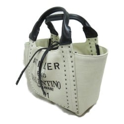 Valentino Tote Bag Shoulder Canvas Leather Women's White Natural Nero XW2B0J97NIZEX9