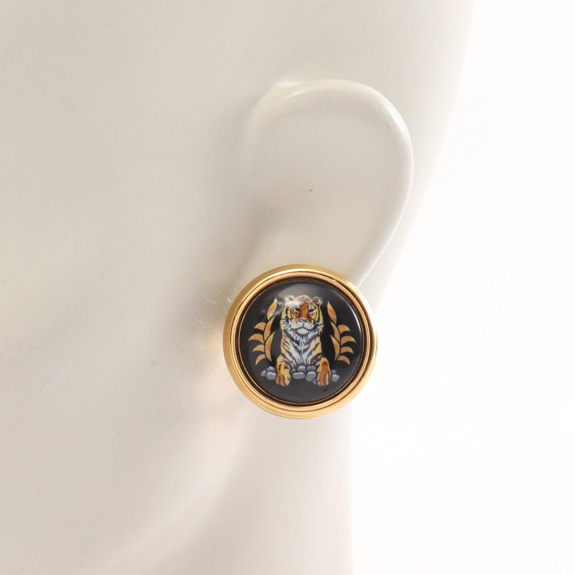 Hermes HERMES enamel earrings GP (gold plated) cloisonne ladies gold black