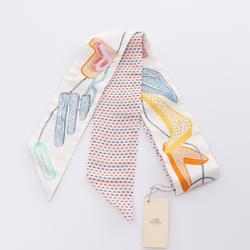 Hermes Twilly Chevaloscope Neon Scarf Silk Women's White Multicolor